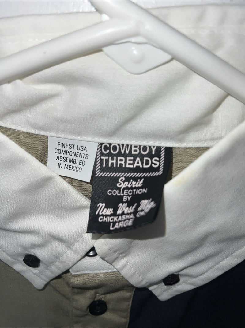 New Men’s Blue Tan Cowboy Threads Long Sleeve Button Up Shirt. Large S-26
