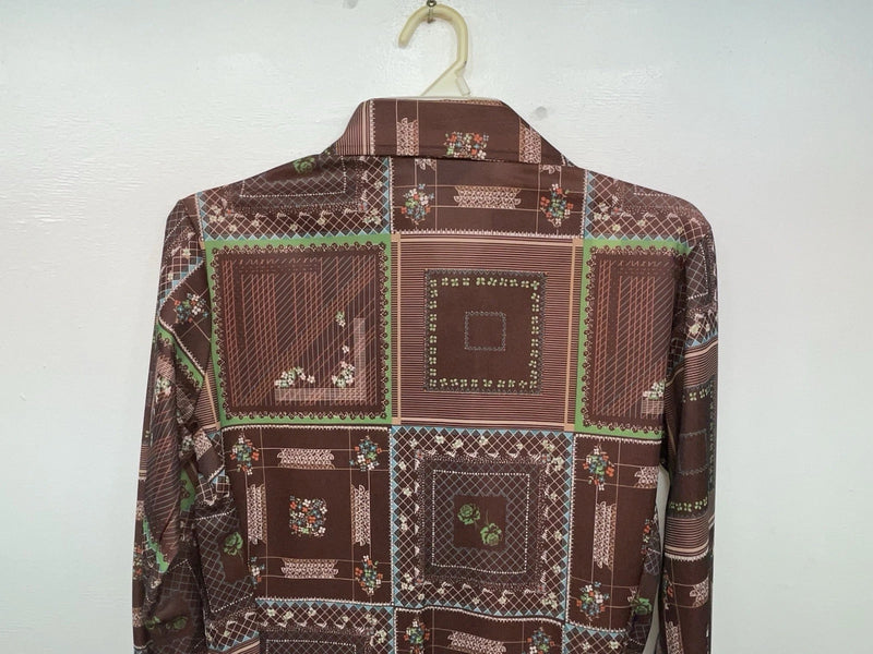 New Women’s Brown Floral Panhandle Slim Long Sleeve Button Up Shirt #3310 3B-57
