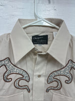 New Men’s Champion Western Tan Embroidered Long Sleeve Pearl Snap Medium T-84