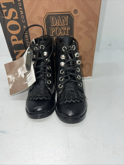 New Infant Dan Post Black Ostrich Print Lace Up Cowboy Boots. 4 D. 24-1