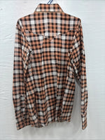 New Men’s Panhandle Slim Orange Brown Plaid Long Sleeve Pearl Snap Small J-65