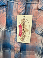 New Women’s Cumberland Pink Blue Plaid Long Sleeve Pearl Snap 2XL GG-80