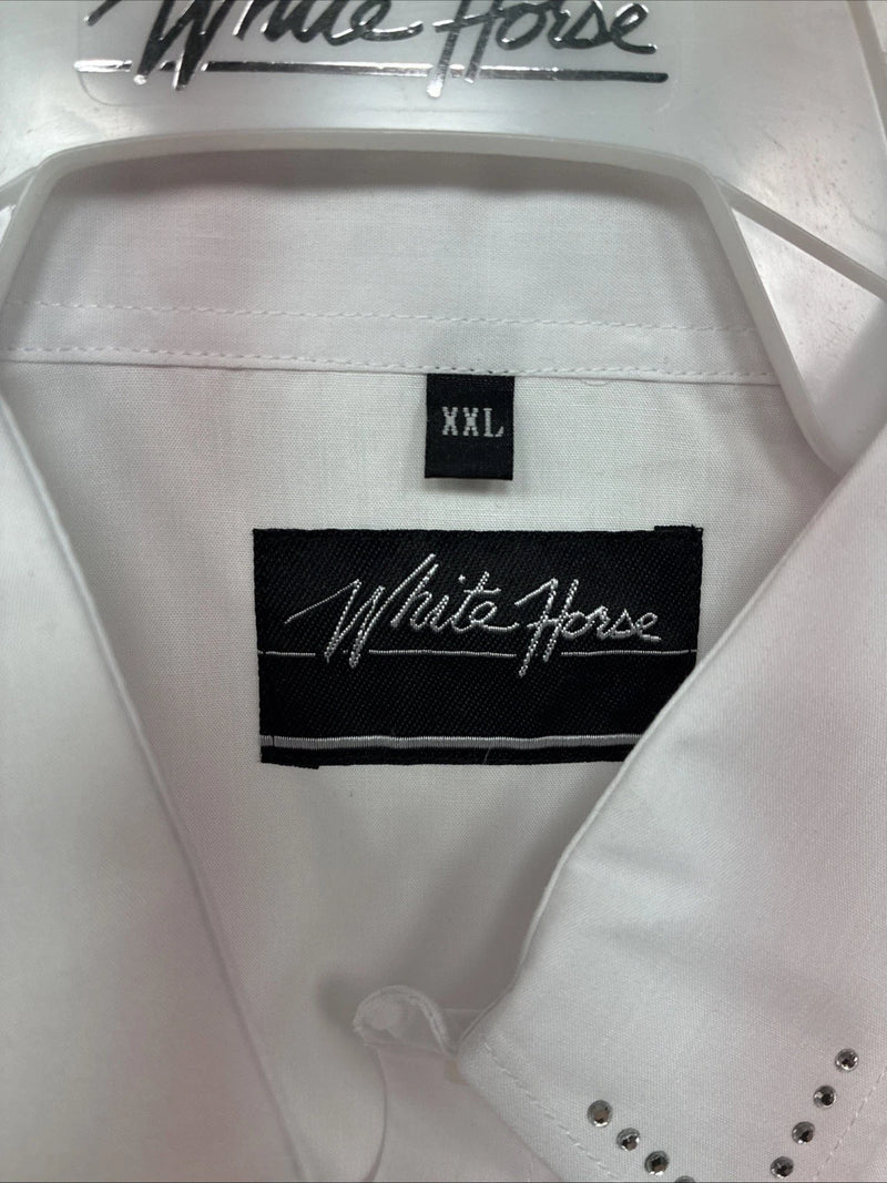 New Women’s White Horse White Gem Long Sleeve Pearl Snap 2XL II-1