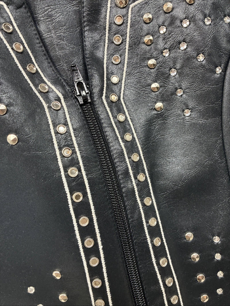 New Women’s 1848 RanchWear Black Rhinestone Sleeveless Vest Zip Up Large YY-37
