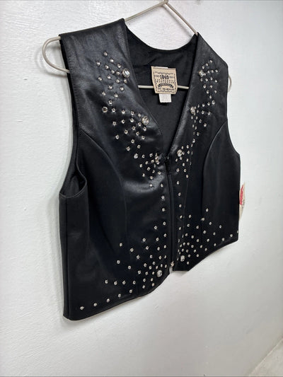 New Women’s 1848 RanchWear Black Rhinestone Sleeveless Vest Zip Up Large YY-40