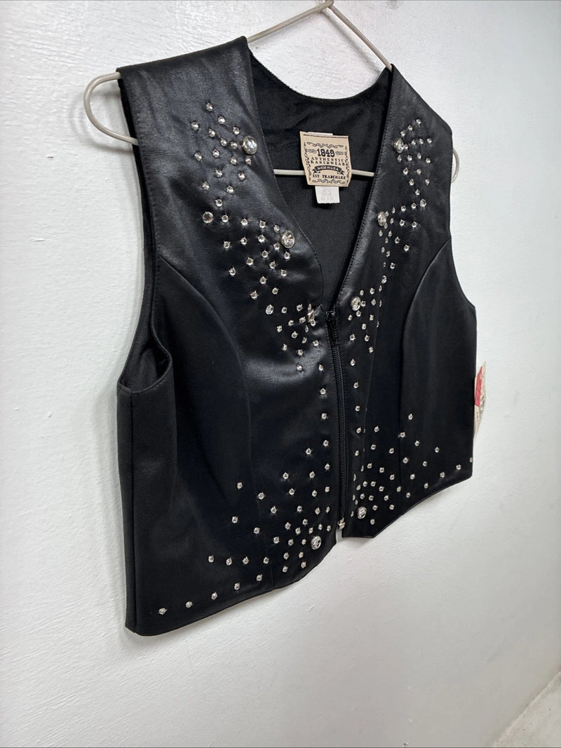 New Women’s 1848 RanchWear Black Rhinestone Sleeveless Vest Zip Up Large YY-40