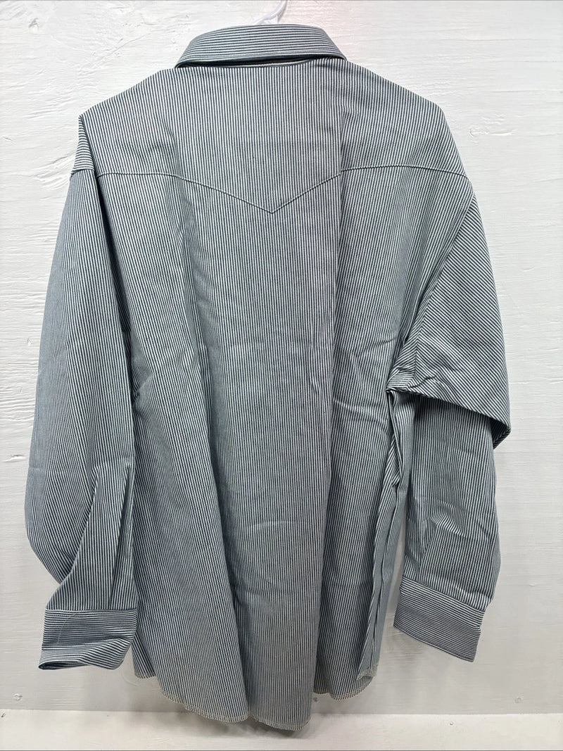 New Men’s Wrangler Blue White Stripe Long Sleeve Pearl Snap 17.5 XL T-36