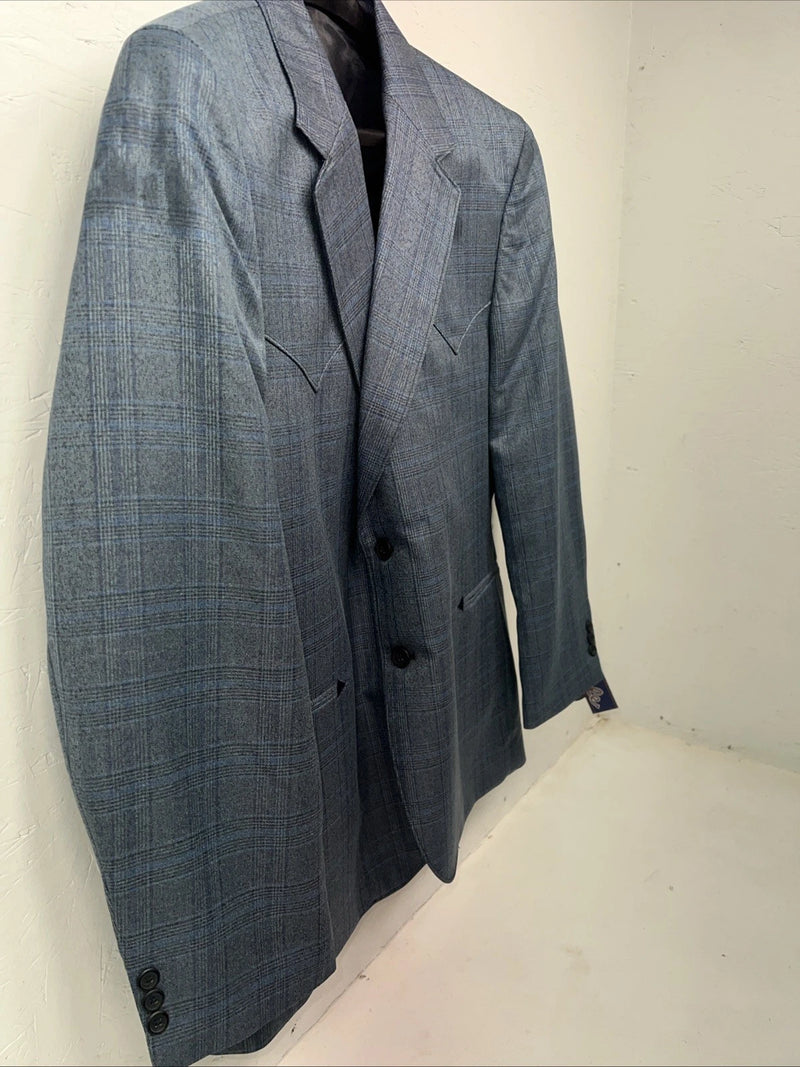 New Men’s Circle S Blue Plaid Suit Jacket 46R #25832 X-606