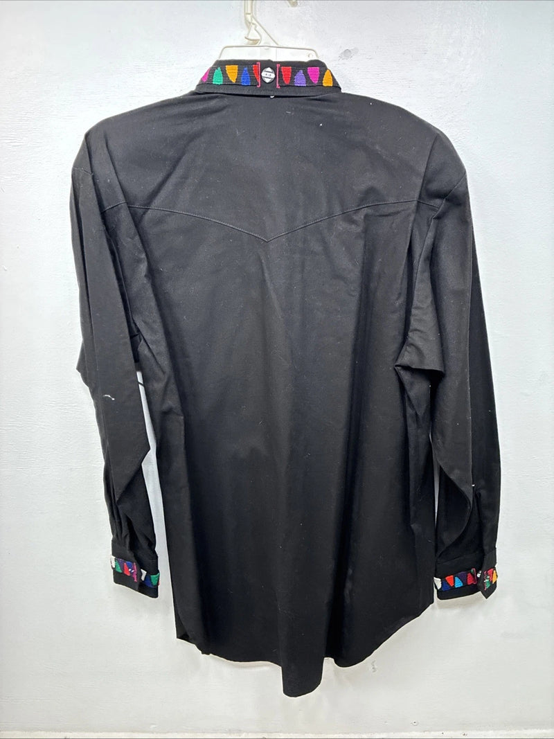 New Women’s Longhorn Black Designed Long Sleeve Button Up Medium TT-93