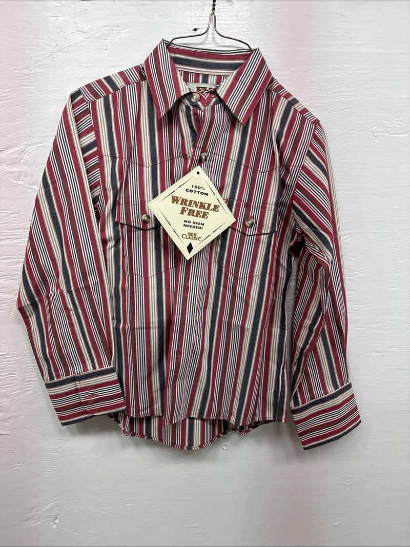 New Kids ELY Classic Red Stripe Long Sleeve Pearl Snap Small DD-19