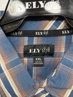 New men’s ELY 1878 Blue Flannel Long Sleeve Pearl Snap 2XL F-65