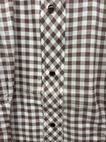 New Women’s Karman Brown Checker Long Sleeve Pearl Snap Size 36 MM-36