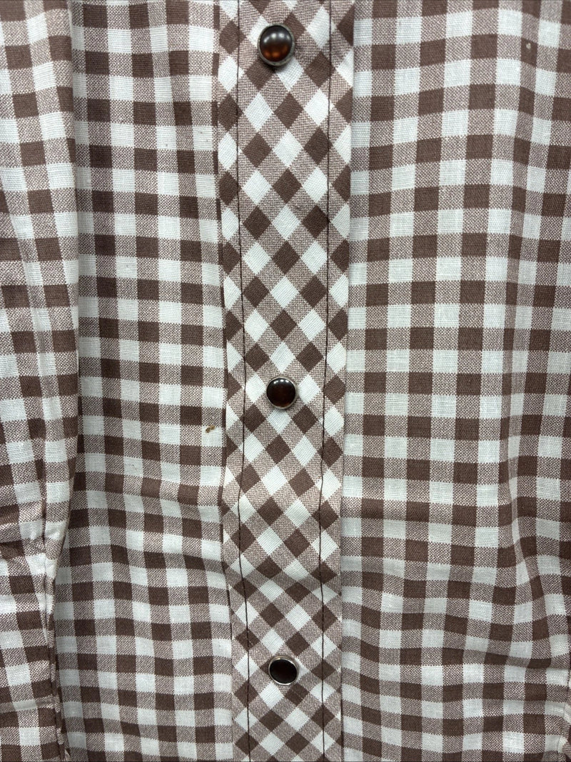 New Women’s Karman Brown Checker Long Sleeve Pearl Snap Size 36 MM-36