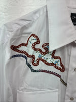 New Men’s Champion Western White Embroidered Long Sleeve Pearl Snap 17 XL T-5