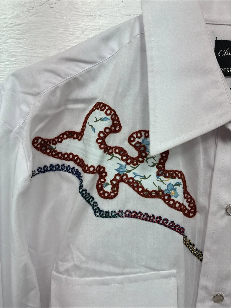 New Men’s Champion Western White Embroidered Long Sleeve Pearl Snap 17 XL T-5