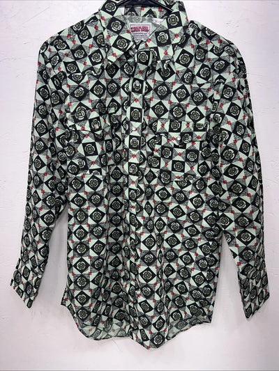 New Men’s Green Denver Westerns Long Sleeve Pearl Snap Shirt. 15x32 M P-73