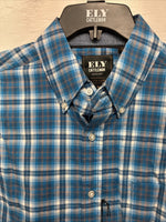 New Men ELY Cattleman Blue Paid Long Sleeve Button Up Medium J-88