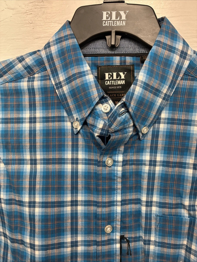 New Men ELY Cattleman Blue Paid Long Sleeve Button Up Medium J-88