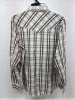 New Men’s ELY 1878 Brown Blue Plaid Long Sleeve Pearl Snap XL V-28