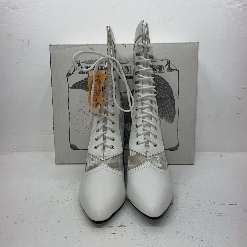 New Women’s White Lace Up American West Cowboy Boots. 515 9.5 9 1/2 M. 17-108