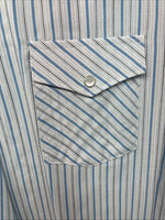 New Women’s White Horse Blue Stripe Long Sleeve Pearl Snap Large GG-74