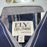 New Mens Navy Stripped ELY cattleman Pearl Snap Long Sleeve Shirt 15.5x34 M I-29