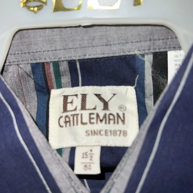 New Mens Navy Stripped ELY cattleman Pearl Snap Long Sleeve Shirt 15.5x34 M I-29