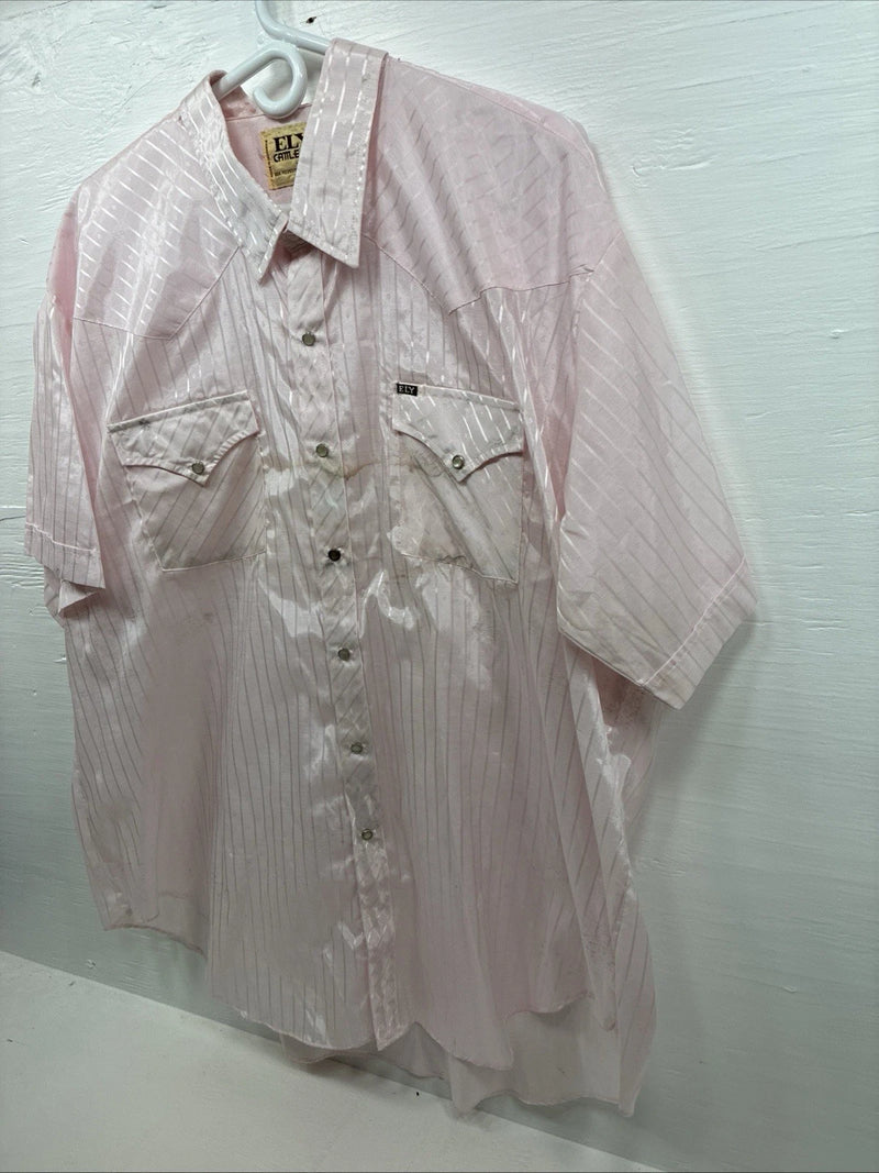 New Men’s ELY Cattleman Pink Stripe Short Sleeve Pearl Snap 19 3XL H-39