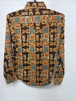 New Men’s Panhandle Slim Brown Gold Design Long Sleeve Pearl Snap XS J-68