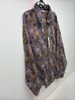 New Women’s Cumberland Purple Yellow Print Long Sleeve Pearl Snap 2XL GG-40