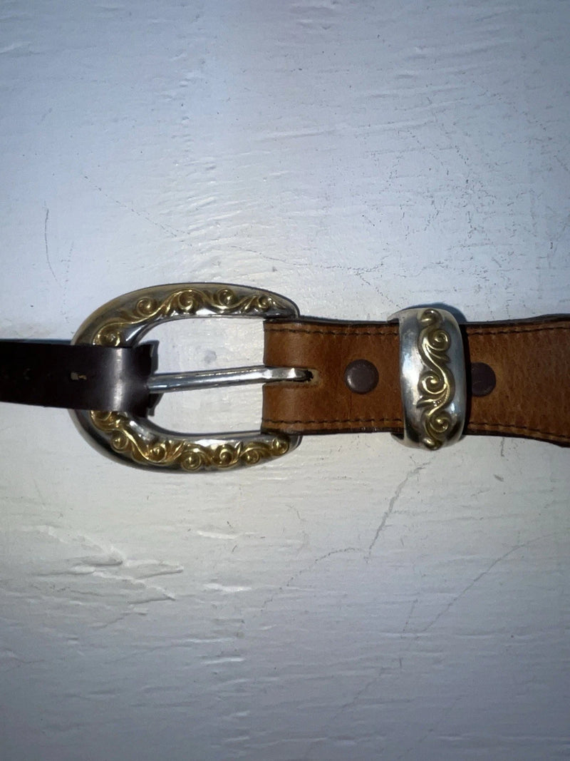 New Brown Genuine Leather Nocona Silver Pendent 28” Belt #G258 JJ-31