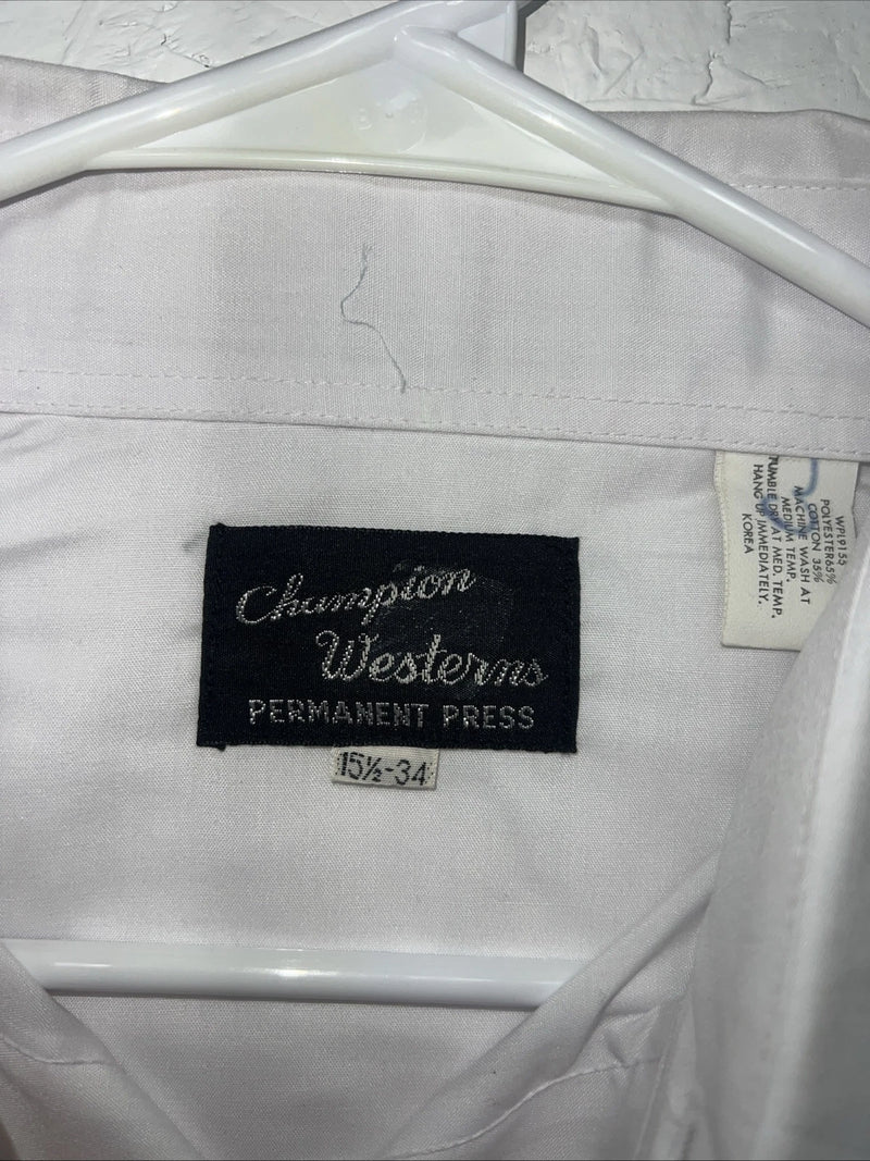 New Men’s White Champion Western Long Shirt. 15.5 X 34 Medium Pearl Snap A-176