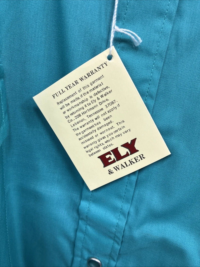 New Men’s ELY Cattleman Teal Short Sleeve Pearl Snap 17 XL M-41