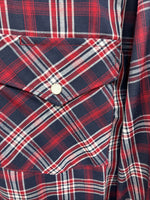 New Men’s White Horse Red Navy Blue Plaid Long Sleeve Pearl Snap XL H-78
