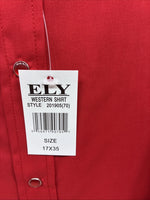 New Men’s ELY Cattleman Red Simple Long Sleeve Pearl Snap 17 XL O-70