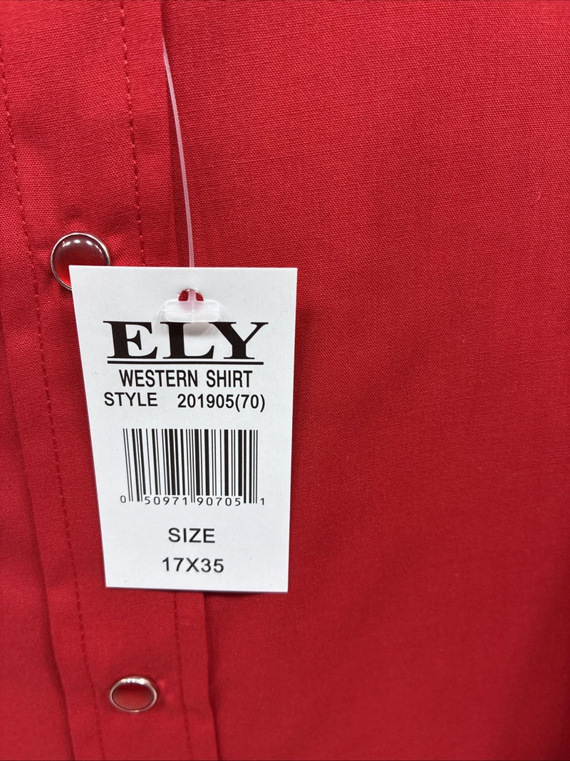 New Men’s ELY Cattleman Red Simple Long Sleeve Pearl Snap 17 XL O-70