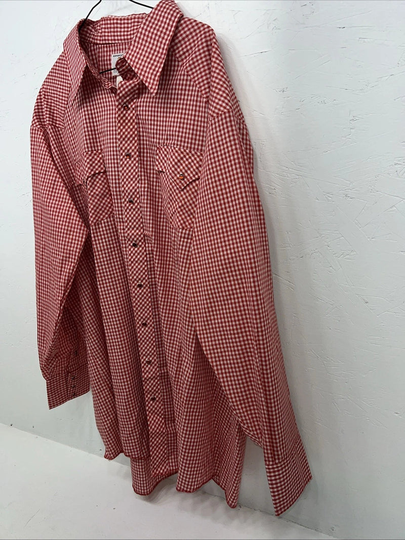 New Men’s Red Plaid Petal Snap Permanent-press Long Sleeve Shirt. 20x35 3XL G-73