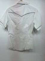 New Women’s H Bar C White Designed Short Sleeve Pearl Snap Size 30 DD-140