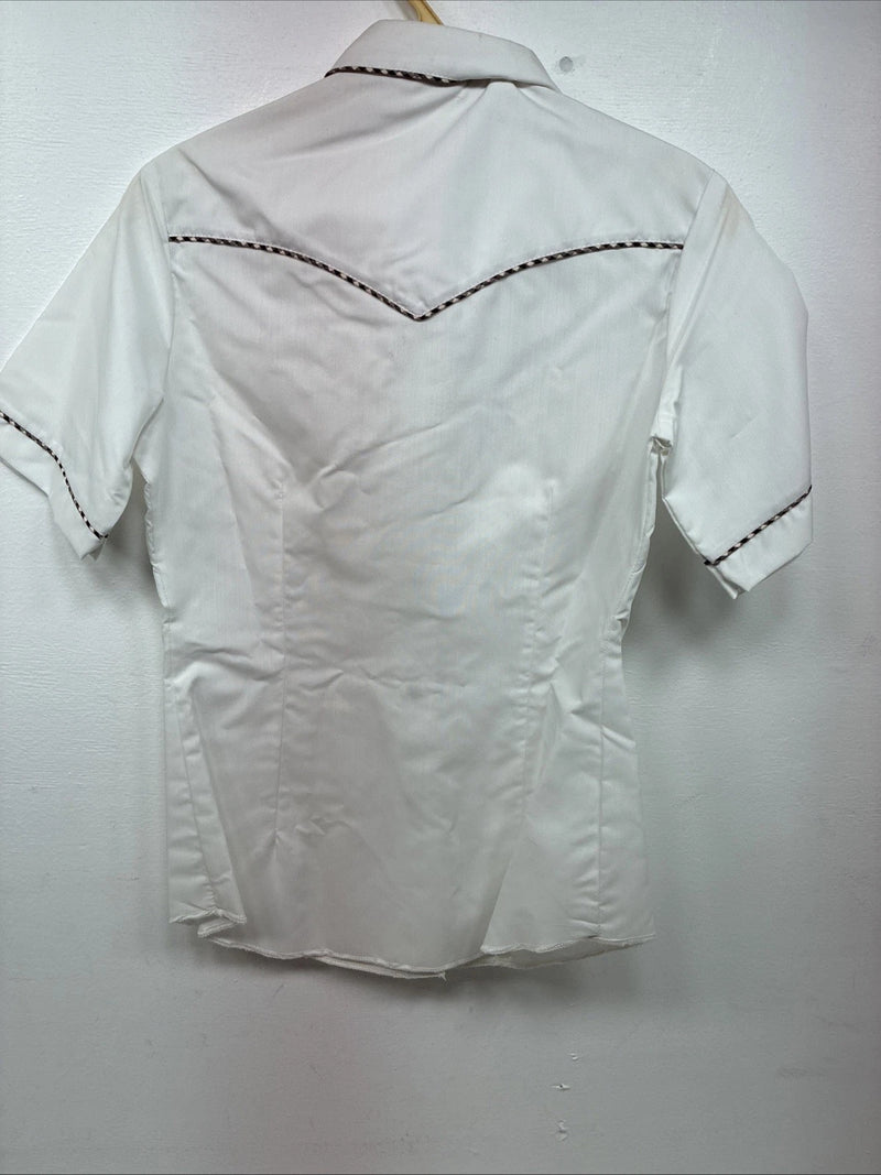 New Women’s H Bar C White Designed Short Sleeve Pearl Snap Size 30 DD-140