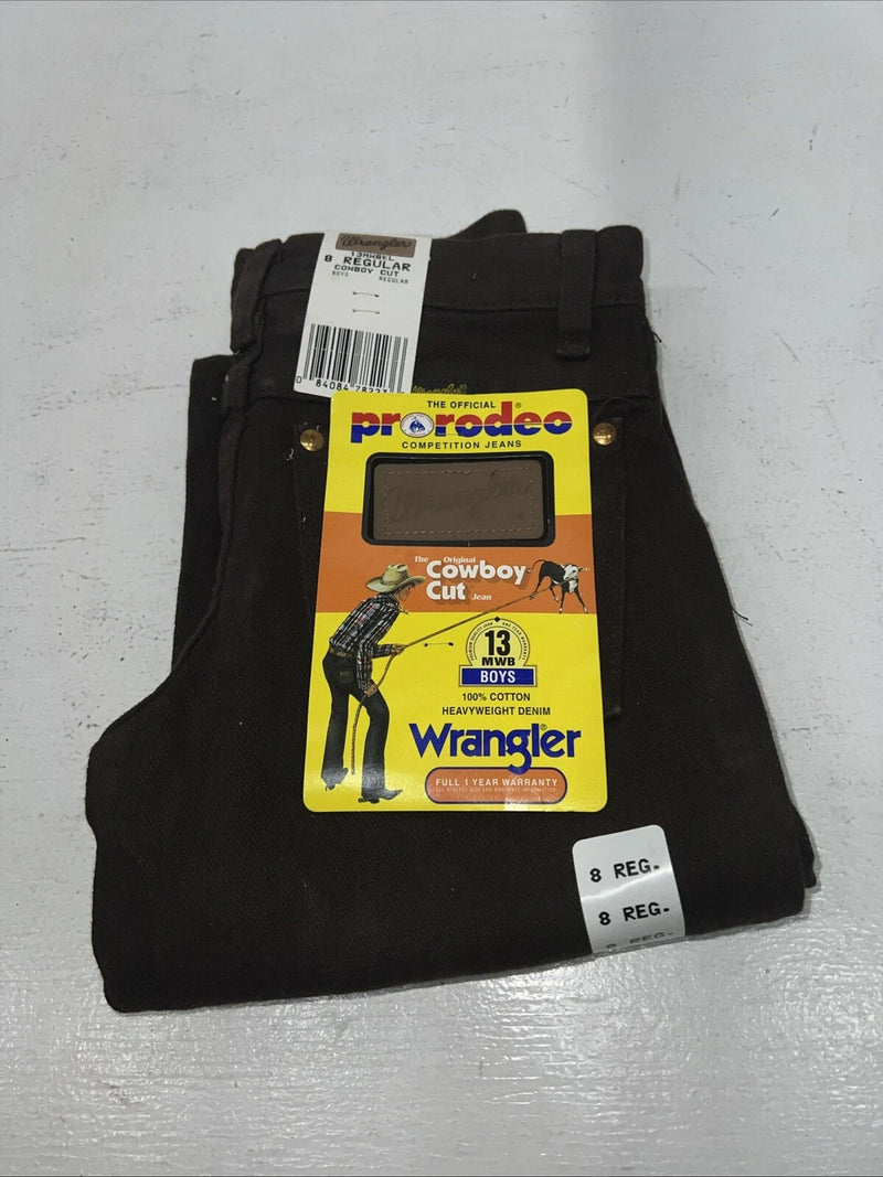 New Boys Brown Wrangler Pro Rodeo Cowboy Cut Denim Jeans. 8 Regular B-23