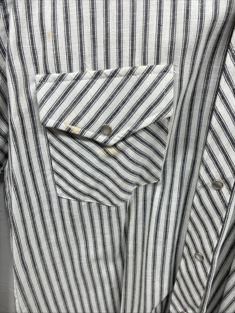 New Men’s Champion Western White Gray Stripe Long Sleeve Pearl Medium E-75