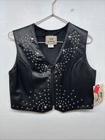 New Women’s 1848 RanchWear Black Rhinestone Sleeveless Vest Zip Up Large YY-40