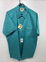 New Men’s ELY Cattleman Teal Short Sleeve Pearl Snap Shirt 17 XL X-107