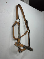 New Light Oil Genuine Leather Horse Halter With Metal Silver Plate W-21