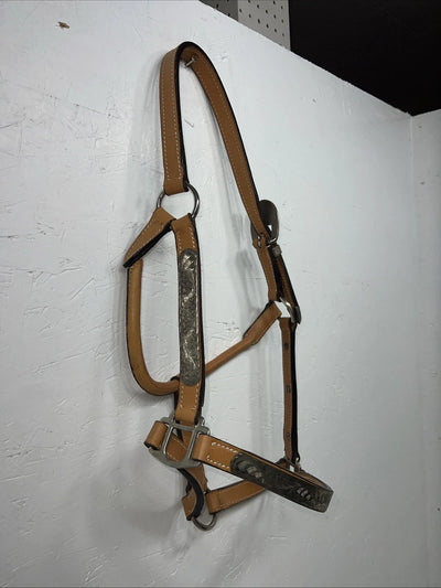 New Light Oil Genuine Leather Horse Halter With Metal Silver Plate W-21