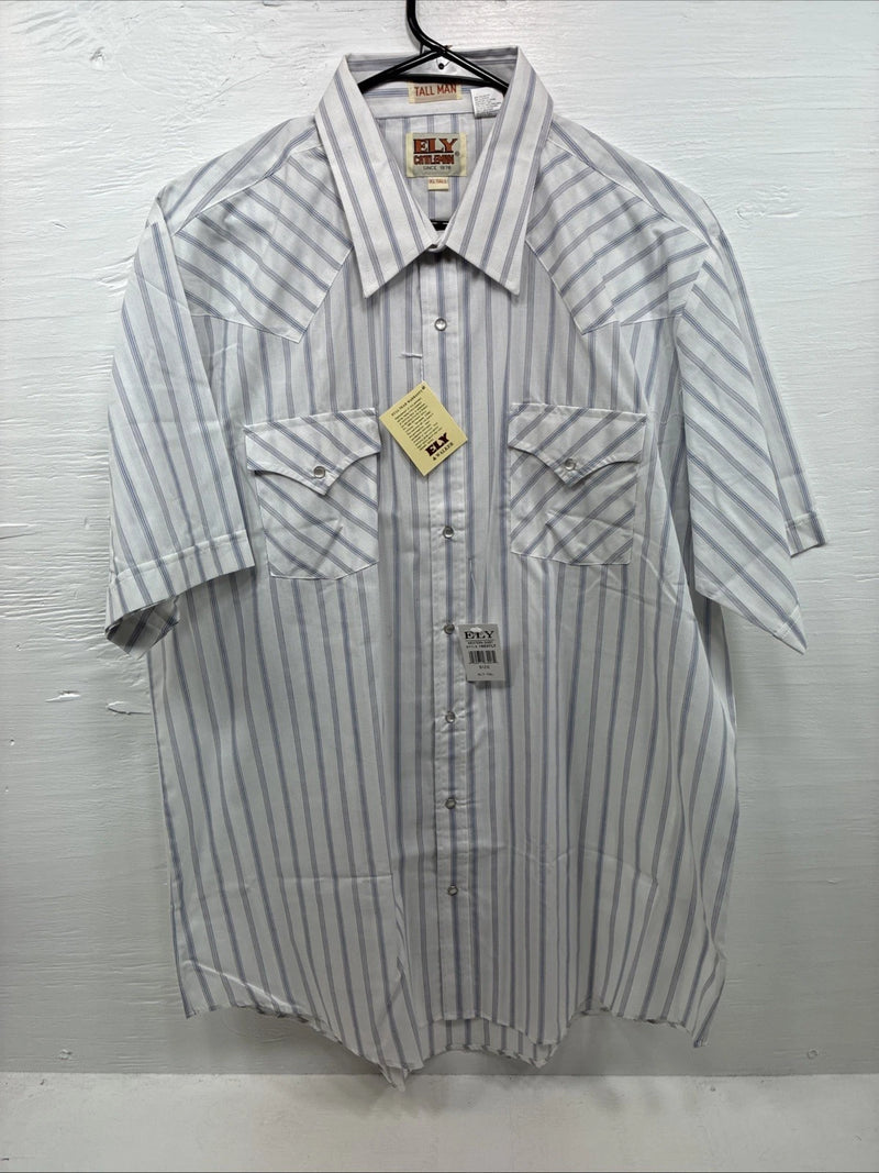 New Men’s ELY Cattleman White Stripe Short Sleeve Pearl Snap XL J-35
