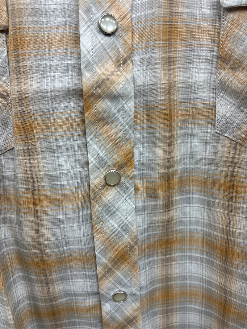 New Youths Karman Orange Gray Plaid Long Sleeve Pearl Snap Size 16 CC-66