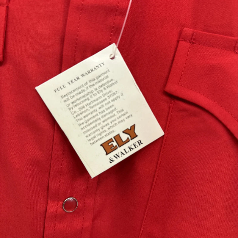 New Men’s ELY CattleMan Red short sleeve pearl snap 14.5 small B-72