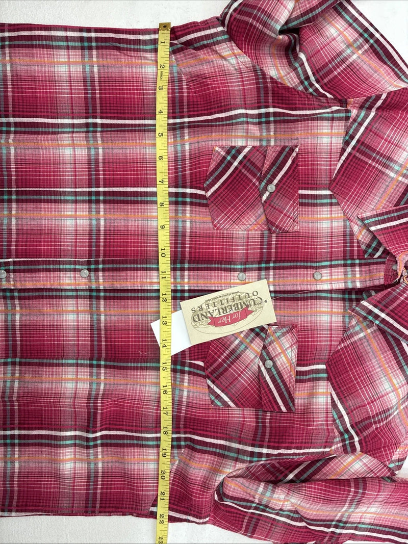 New Women’s Cumberland Pink Plaid Long Sleeve Pearl Snap XL GG-29