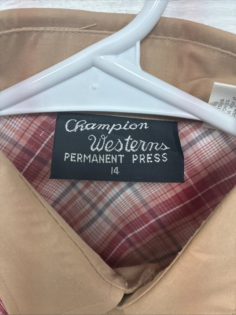New Kids Champion Western Tab Pink Plaid Long Sleeve Pearl Snap Size 14 CC-114